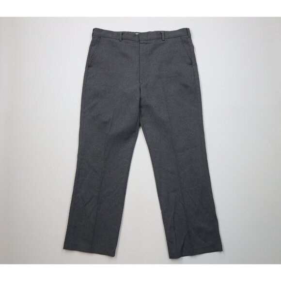 Vtg 70s Streetwear Mens 38x30 Knit Flared Wide Leg Chino Pants Heather Gray USA